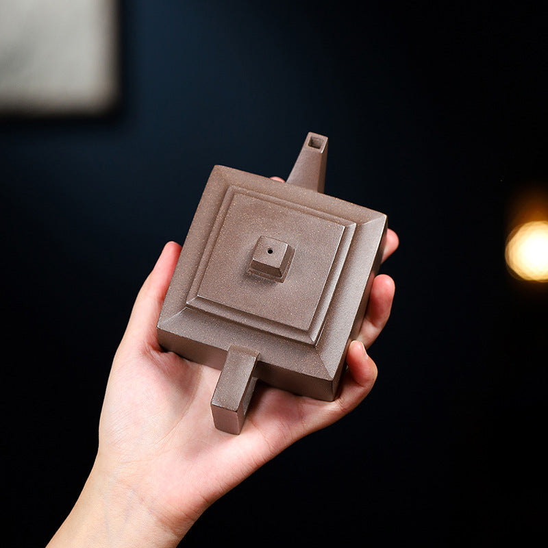 Handmade Yixing Zisha Teapot, Original Mine Old Duan Clay, Square Shape Teapot, 170ml Capacity