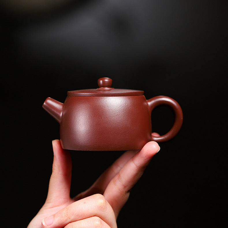 Handmade Purple Zisha Clay Teapot with Flat Lid, 120 ml Capacity