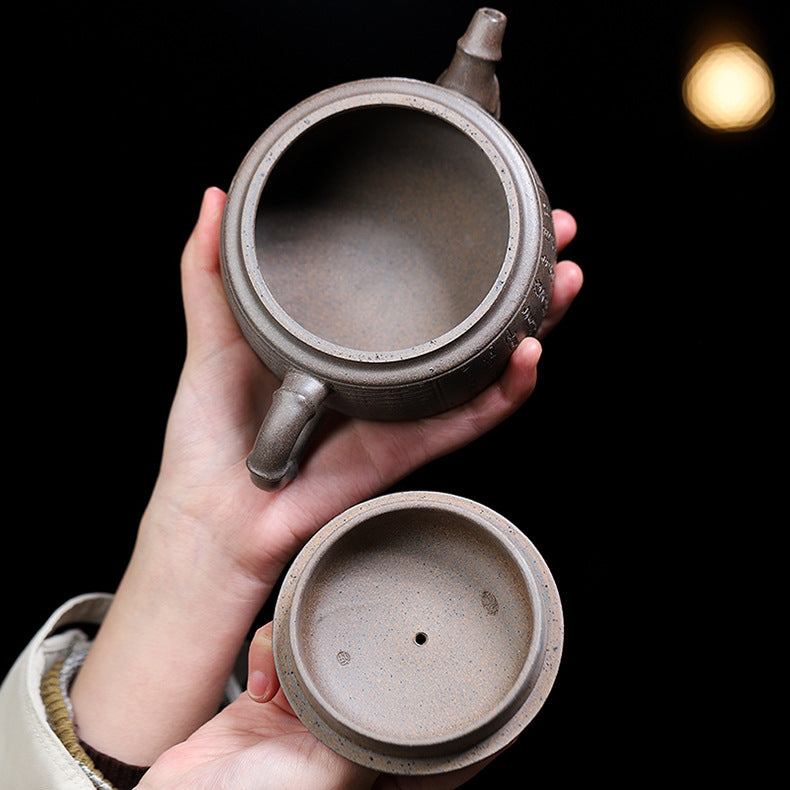 Handmade Bamboo Weave Drum Zisha Clay Teapot, Large Capacity 340ml - theTeaCloud